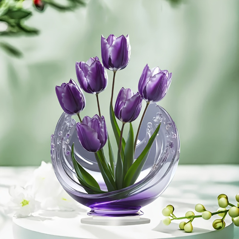 Purple tulip acrylic desktop decoration