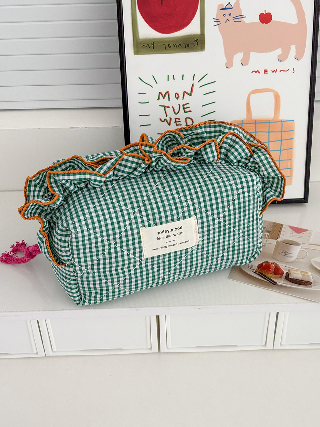 Two-tone plaid lace bag