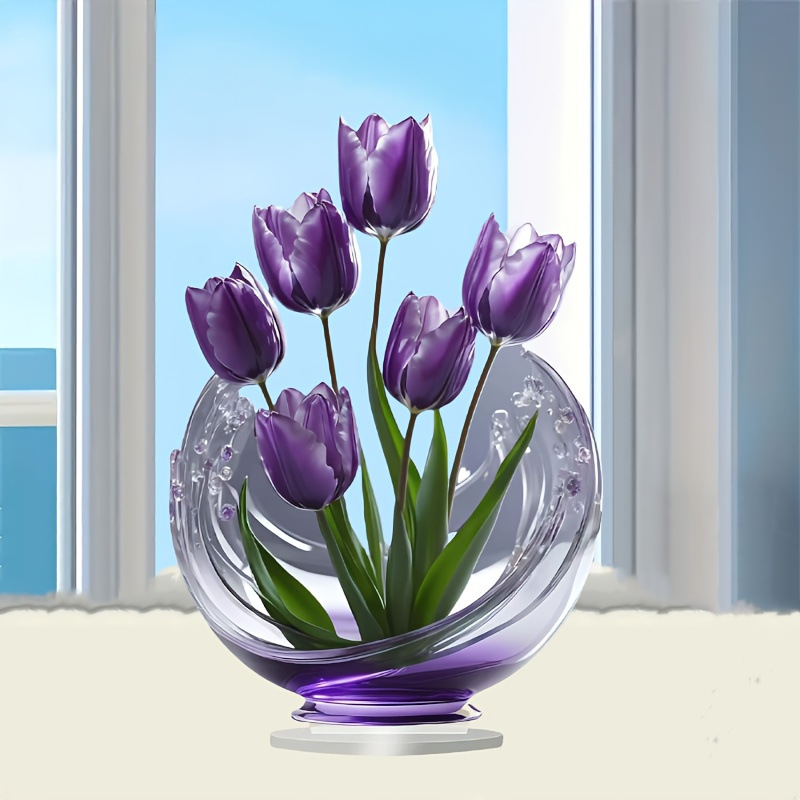 Purple tulip acrylic desktop decoration