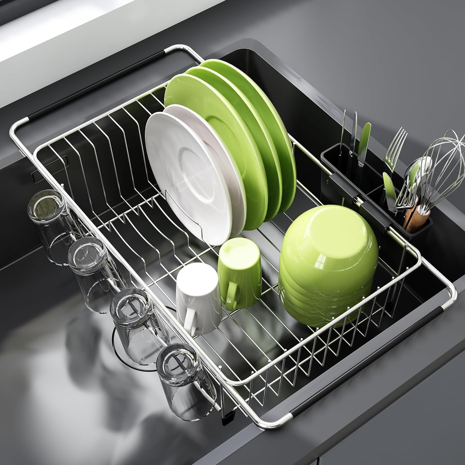 Retractable stainless steel drain rack