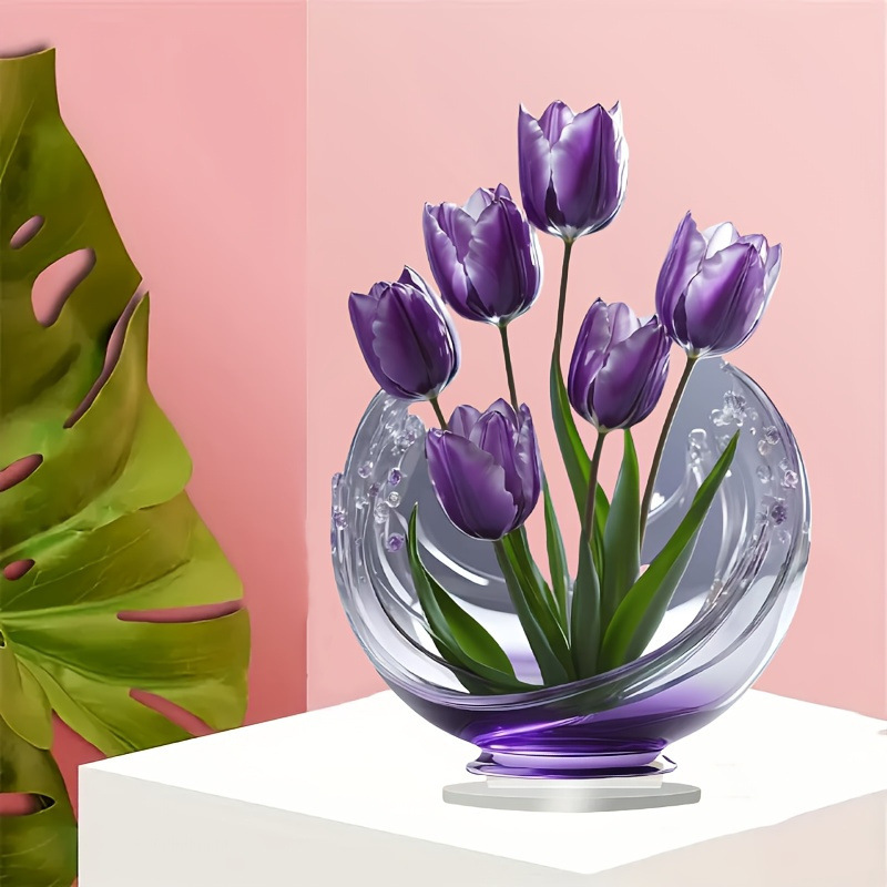 Purple tulip acrylic desktop decoration
