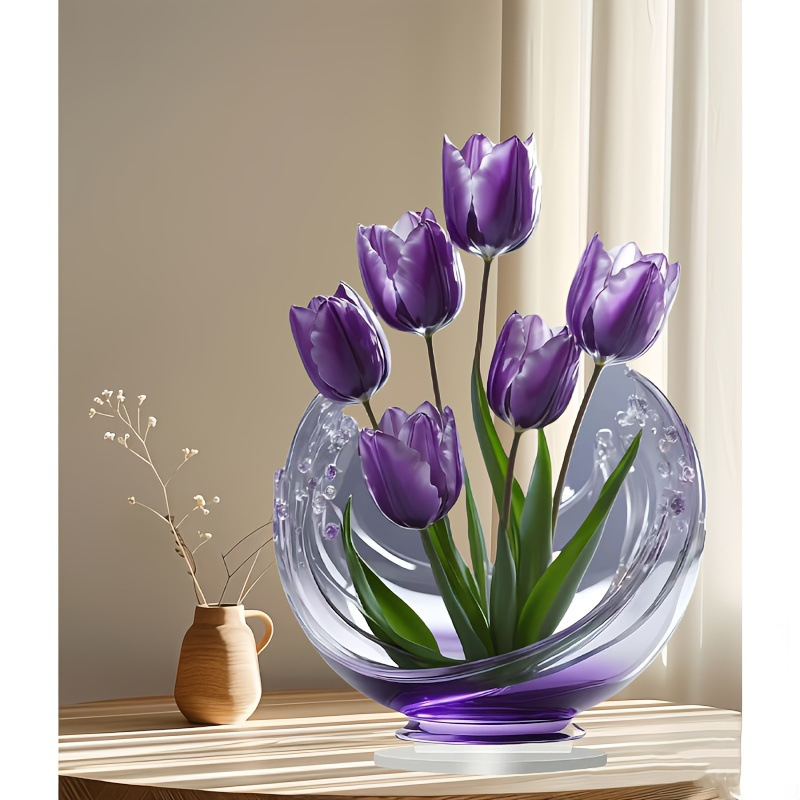 Purple tulip acrylic desktop decoration