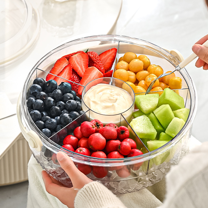 Five-compartment fruit preservation plate with handle